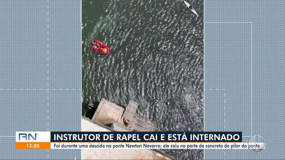 Instrutor de rapel cai na Ponte Newton Navarro e está internado em Natal — Foto: Reprodução