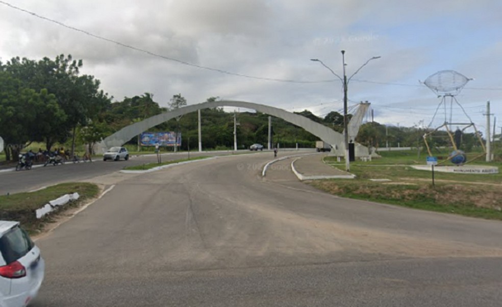 Pórtico de Macaíba, no km 291, está no trecho que será tráfego alterado na Grande Natal — Foto: Google Street View