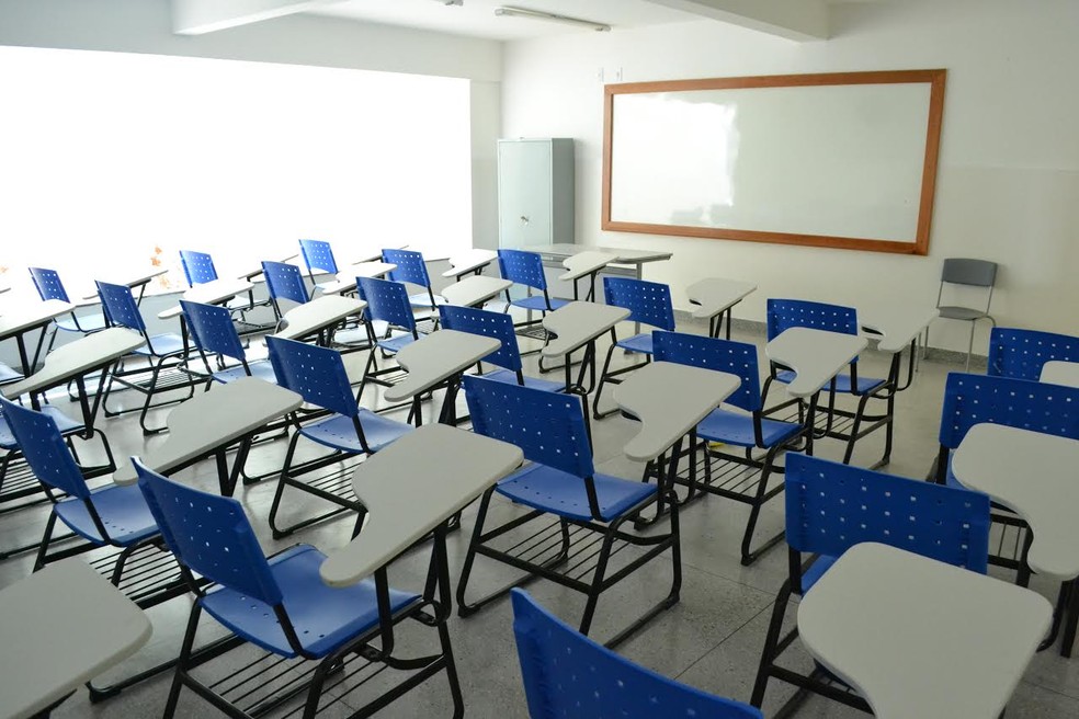 Sala de aula da Escola Municipal Ivonete Maciel, na Cidade da Esperança: de prédio alugado, passou para a sede própria, construída pela Prefeitura — Foto: Secom/PMN