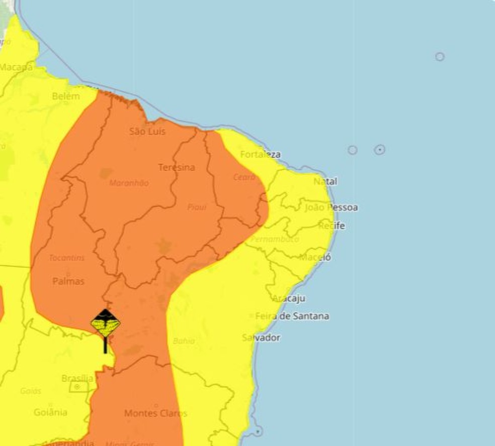 Alerta de chuvas para o RN também atinge o Nordeste — Foto: Divulgação/Inmet