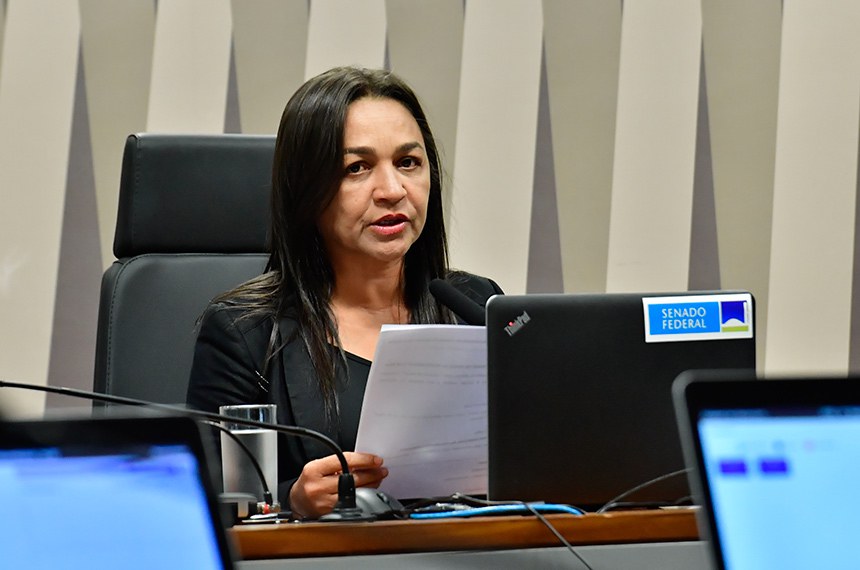À mesa, presidente da CDD, senadora Eliziane Gama (PSD-MA), conduz reunião.