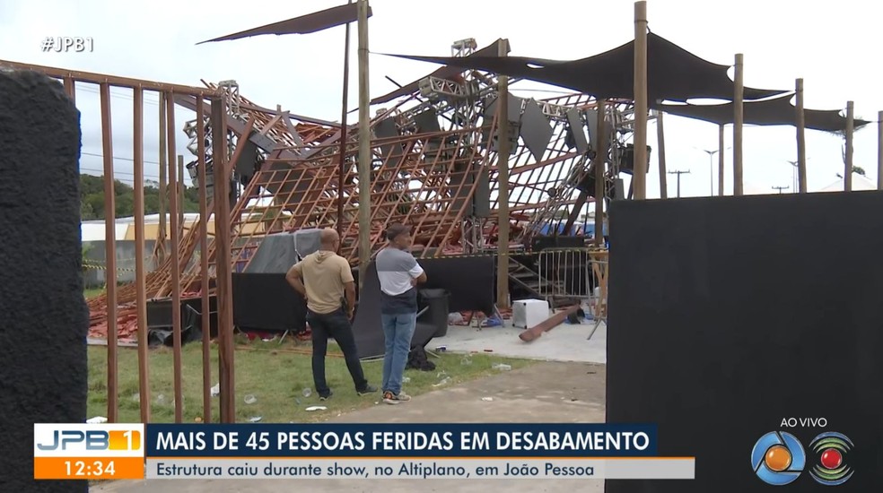 Estrutura de casa de show desabou durante festa em João Pessoa — Foto: Reprodução/TV Cabo Branco