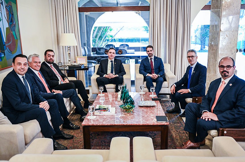 (E/D): 
vice-governador de São Paulo, Felicio Ramuth; 
governador de Goiás, Ronaldo Caiado; 
governador do Rio de Janeiro, Cláudio Castro; 
presidente do Senado Federal, senador Rodrigo Pacheco (PSD-MG); 
governador do Rio Grande do Sul, Eduardo Leite; 
governador de Minas Gerais, Romeu Zema; 
vice-governador de Minas Gerais, Professor Mateus Simões.