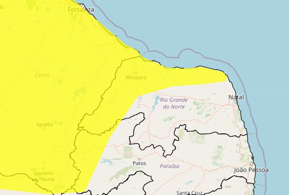 Inmet emite alerta de chuvas intensas para 74 cidades do RN — Foto: Reprodução/Inmet