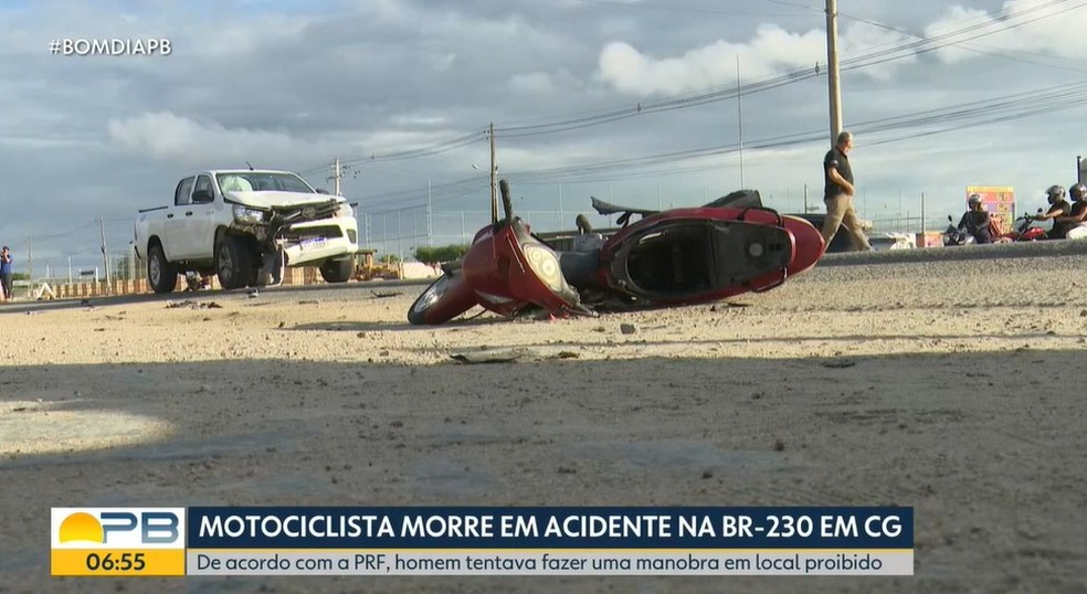 Colisão entre moto e caminhonete mata motociclista na BR-230, em Campina Grande — Foto: Reprodução / TV Cabo Branco