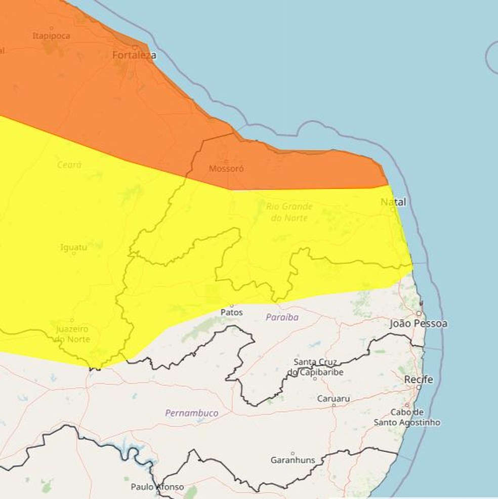 Alertas de chuvas do Inmet para todo o RN — Foto: Divulgação/Inmet