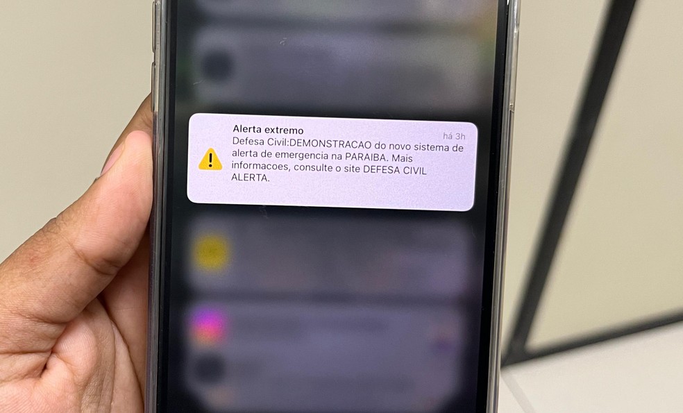 Mensagem de alerta da Defesa Civil na Paraíba — Foto: Mabel Pontes/Reprodução