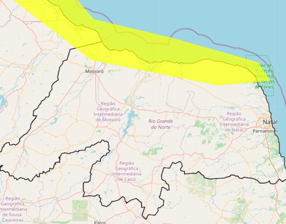 Alerta de ventos costeiros para o RN — Foto: Divulgação/Inmet