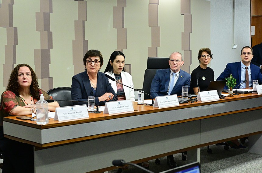 Mesa:
diretora do Departamento de Proteção, Defesa e Direitos Animais do Ministério do Meio Ambiente e Mudança do Clima, Vanessa Negrini;
diretora técnica do Fórum Nacional de Proteção e Defesa Animal, Vania Plaza Nunes;
professora na Universidade do Estado do Mato Grosso, Maira Luiza Spanholi;
presidente da CMA, senador Fabiano Contarato (PT-ES);
coordenadora do Grupo de Advocacia Animalista Voluntária e Consultora Jurídica da Agência de Notícias de Direitos Animais, Leticia Filpi;
diretor de Relações Governamentais e Políticas Públicas da Mercy For Animals no Brasil, George Sturaro.