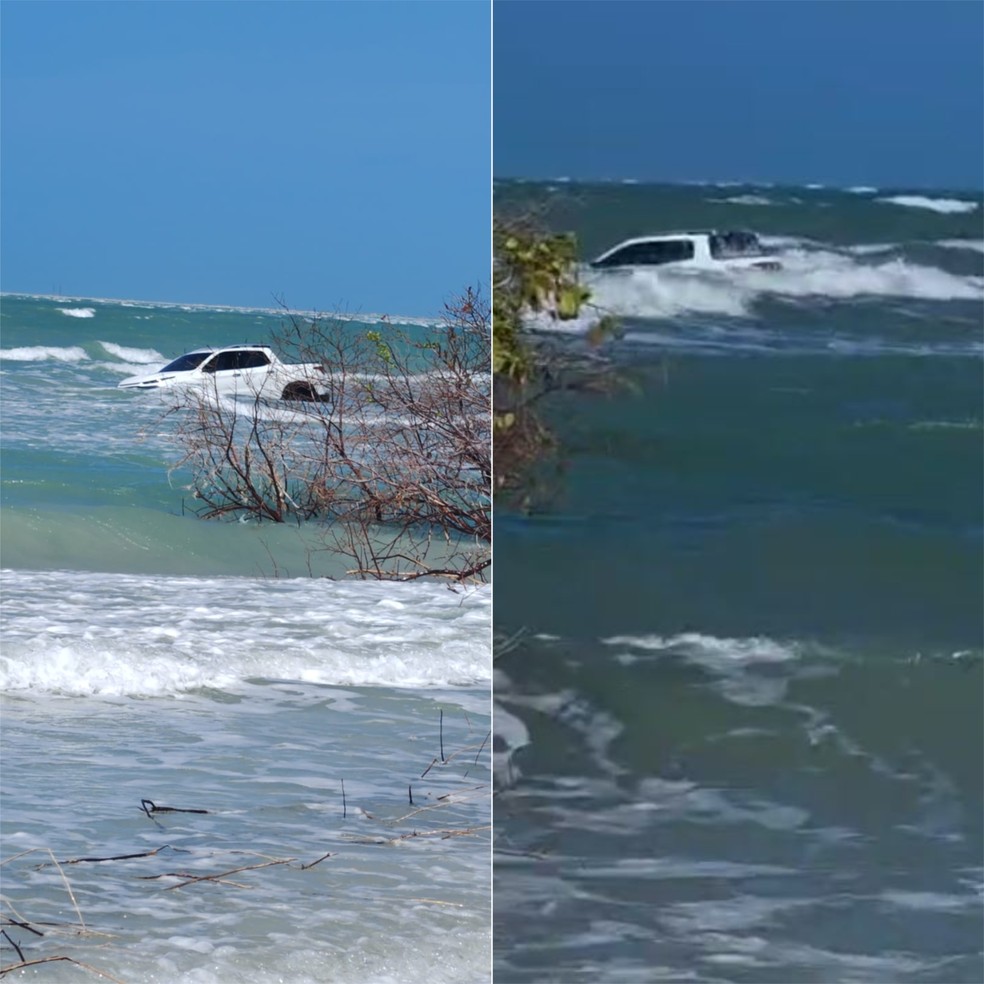 Carro usado pelos chineses ficou submerso — Foto: Divulgação