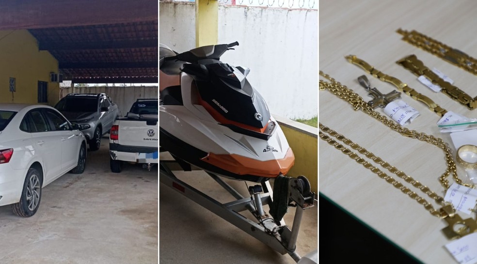 Carros, jet ski, e joias foram apreendidos durante cumprimendo de mandado no RN — Foto: PF/Divulgação