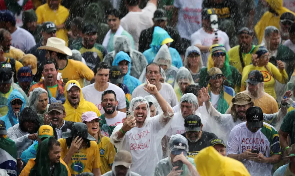 Supporters of former Brazilian President Jair Bolsonaro take part in a march entitled