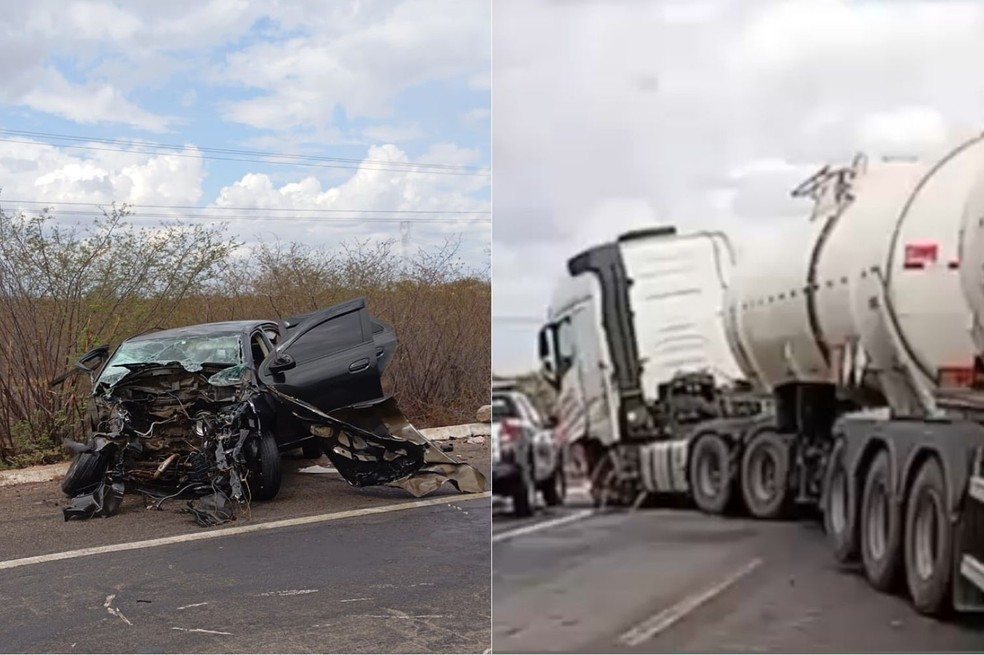 Acidente envolveu carro de passeio e carreta na BR-304 no RN — Foto: PRF/Divulgação