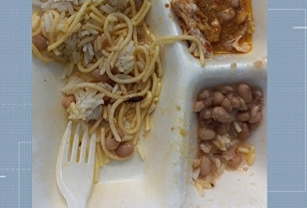 Inseto em alimento servido no Hospital Metropolitano — Foto: Reprodução/TV Cabo Branco