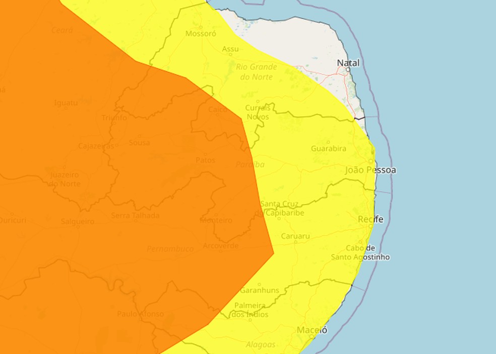 Inmet renova dois alertas de chuvas intensas para cidades da Paraíba — Foto: Reprodução/Inmet