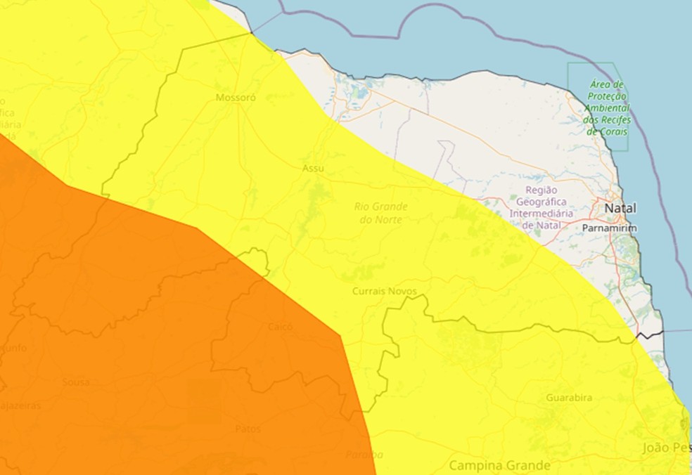 Alertas de chuvas para o Rio Grande do Norte nesta terça-feira (31) — Foto: Inmet/Reprodução