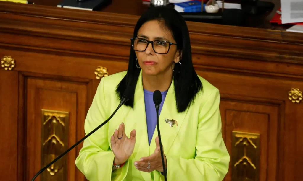 Venezuela's interim president Delcy Rodriguez applauds as she delivers her first annual address to the nation at the National Assembly, following the U.S. strike in Caracas that resulted in the capture of President Nicolas Maduro and his wife, Cilia Flores, in Caracas, Venezuela, January 15, 2026. REUTERS/Leonardo Fernandez Viloria