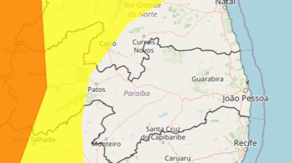Inmet emite dois alertas de chuvas intensas para cidades da PB — Foto: Reprodução / Inmet