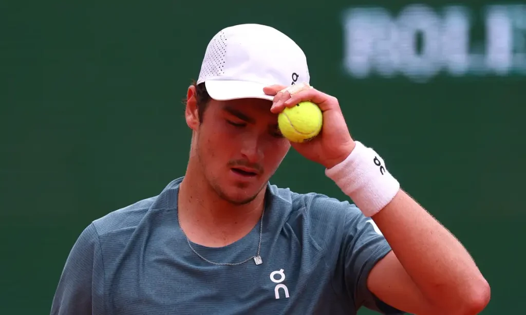 Tennis - ATP Masters 1000 - Monte Carlo Masters - Monte Carlo Country Club, Roquebrune-Cap-Martin, France - April 10, 2026 Brazil's Joao Fonseca reacts during his quarter final match against Germany's Alexander Zverev REUTERS/Manon Cruz