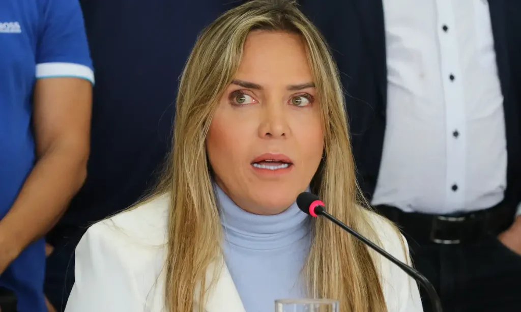 A governadora interina do Distrito Federal, Celina Leão,faz declaração à imprensa, para anunciar a criação de um grupo para restabelecimento da ordem na capital federal, após as invasões e depredações nos prédios do Congresso Nacional, Planalto e STF