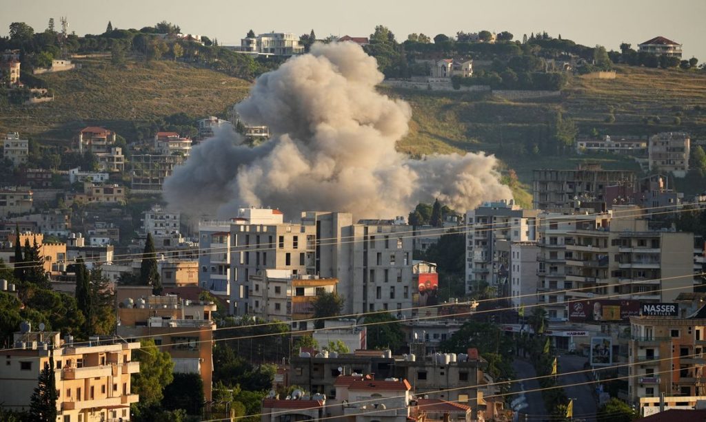 Smoke billows from southern Lebanon following an Israeli strike, as seen from Nabatieh, Lebanon, June 6, 2026. REUTERS/Stringer