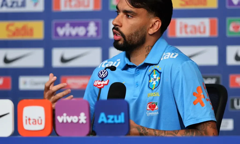 Soccer Football - FIFA World Cup 2026 - Brazil Press Conference - Columbia Park Training Facility, Morristown, New Jersey, U.S. - June 21, 2026
Brazil's Lucas Paqueta during the press conference IMAGN IMAGES via Reuters/Caean Couto