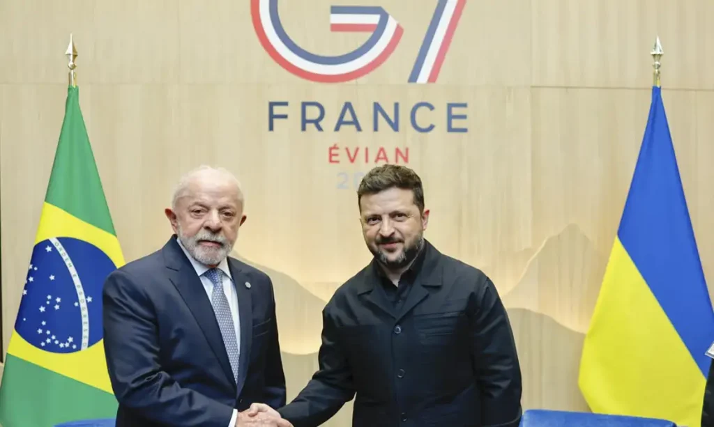 17.06.2026 - Presidente da República, Luiz Inácio Lula da Silva durante reunião com o Presidente da Ucrânia, Volodymyr Zelensky, em Évian-les-Bains - França.
 
Foto: Ricardo Stuckert / PR