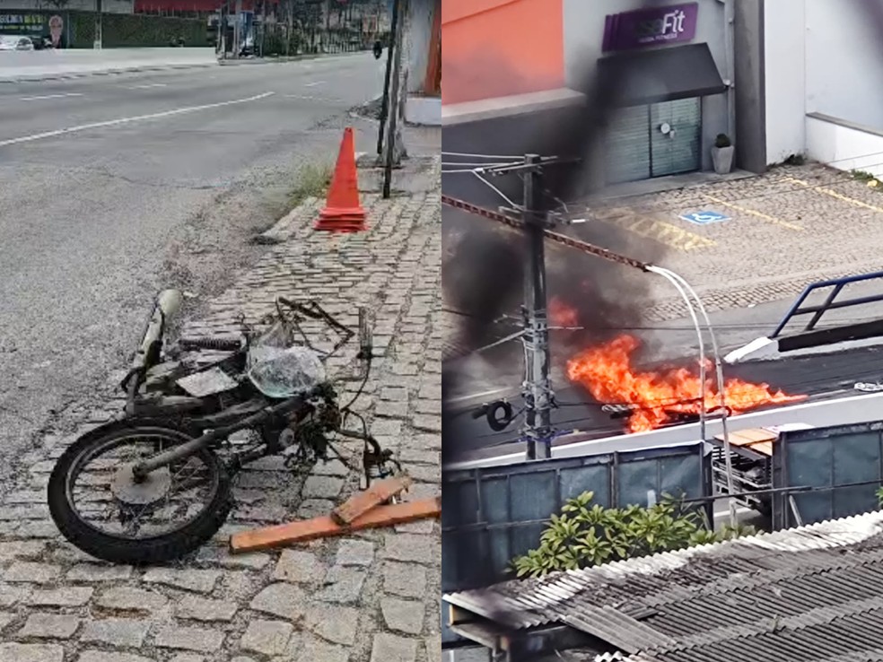 Acidente aconteceu na Avenida Salgado Filho, em Lagoa Nova, em Natal — Foto: Foto 1: Brunno Rocha/Inter TV Cabugi | Foto 2: Redes sociais