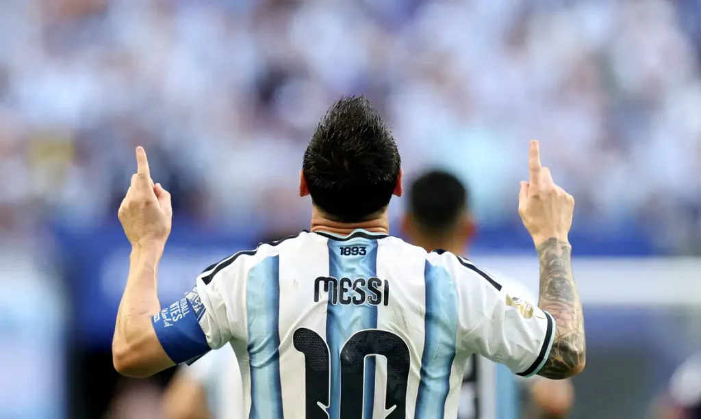 Soccer Football - FIFA World Cup 2026 - Round of 32 - Argentina v Cape Verde - Miami Stadium, Miami Gardens, Florida, U.S. - July 3, 2026
Argentina's Lionel Messi celebrates scoring their first goal REUTERS/Amanda Perobelli     TPX IMAGES OF THE DAY