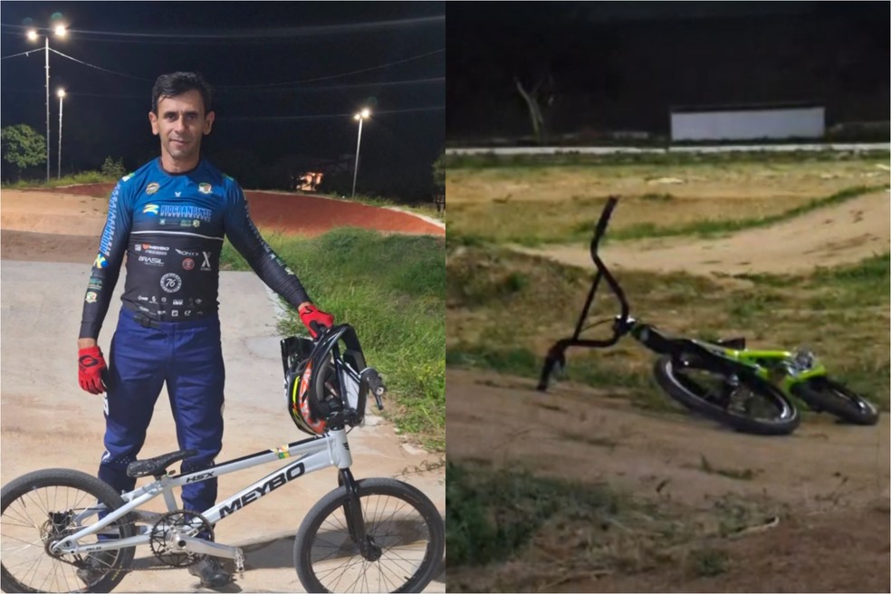 Junior Banana morreu após acidene em treino — Foto: Foto 1: Divulgação | Foto 2: Reprodução/Giro Polical