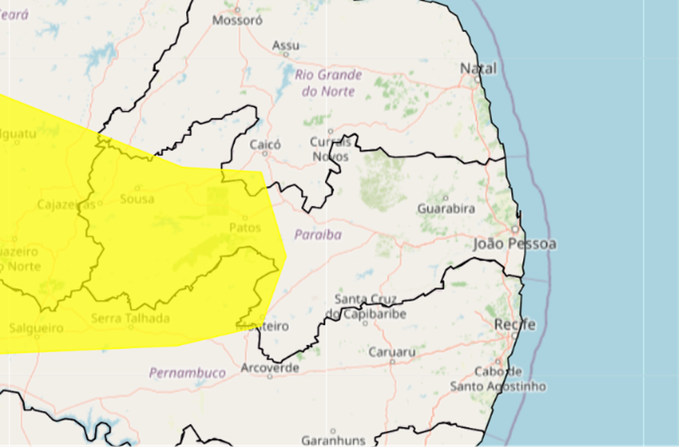 Inmet alerta para baixa umidade em mais de 80 cidades da PB; confira lista — Foto: Reprodução/Inmet