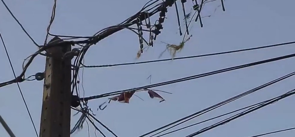 Pipas presas em fios da rede elétrica da Paraíba — Foto: Reprodução TV Cabo Branco.