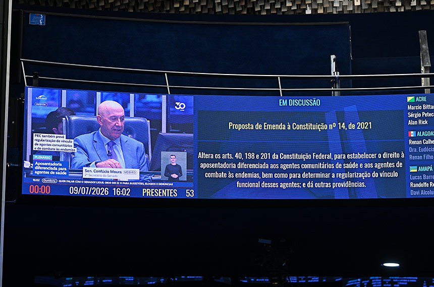 No painel, 2º secretário da Mesa do Senado Federal, senador Confúcio Moura (MDB-RO), preside sessão.