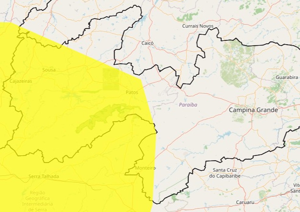 Inmet renova alerta para baixa umidade do ar em mais de 80 cidades da PB — Foto: Reprodução / Inmet