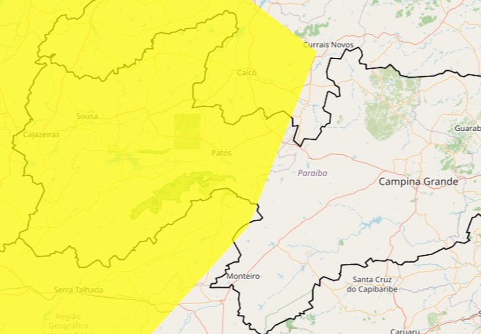 Inmet emite alerta de baixa umidade do ar para cidades da Paraíba — Foto: Reprodução / Inmet