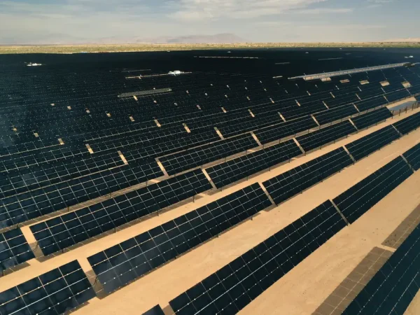 FILE PHOTO: Arrays of photovoltaic solar panels are seen at the Tenaska Imperial Solar Energy Center South as the spread of the coronavirus disease (COVID-19) continues in this aerial photo taken over El Centro, California