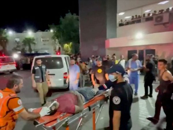 Injured people are taken into hospital after Israeli air strike hit a hospital , according to Hamas Health Ministry. REUTERS/Reuters TV