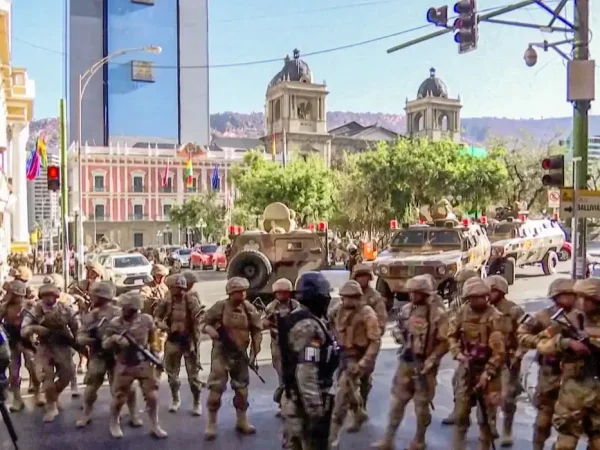 Members of Bolivia's military stand guard as Bolivia's President Luis Arce