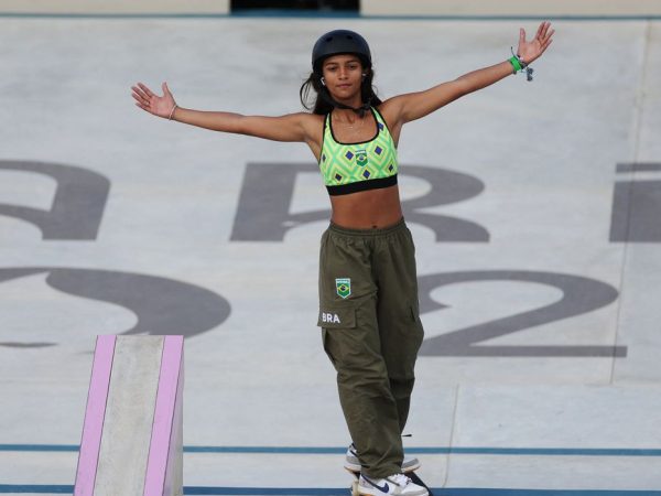 Paris 2024 Olympics - Skateboarding - Women's Street Final - La Concorde 3, Paris, France - July 28, 2024.
Rayssa Leal of Brazil reacts during the final. REUTERS/Pilar Olivares