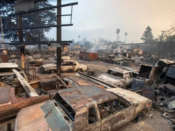 Veículos queimados são vistos conform incêndios florestais queimam na área de Los Angeles
09/01/2025
Reuters/Ringo Chiu/Proibida reprodução