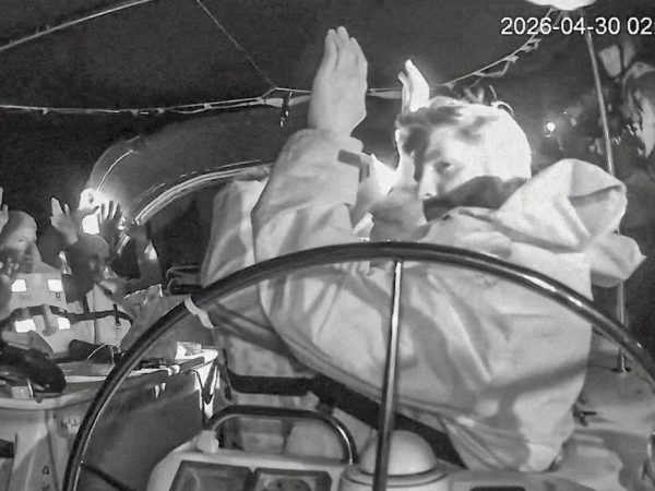 Attention Editors: This image has been cropped by Reuters to enhance quality, and an uncropped version has been provided separately.

CCTV footage shows crew members of the second flotilla that sailed from the Spanish port of Barcelona, carrying humanitarian aid to Palestinians in Gaza, raise their arms as the vessel is said to be intercepted by the Israeli Army, at a location given as at sea off the coast of Greece, April 30, 2026, in this screengrab taken from a handout video. Global Sumud Flotilla/Handout via REUTERS    THIS IMAGE HAS BEEN SUPPLIED BY A THIRD PARTY. NO RESALES. NO ARCHIVES. MANDATORY CREDIT. TEXT AND OVERLAYS FROM SOURCE.


VERIFICATION - 
Location not verified but Global Sumud Flotilla's vessel tracker website shows vessels were intercepted at sea offcoast Greece
Date confirmed from the timestamp of the CCTV footage
Israel has begun taking control of aid ships bound for Gaza far from Israeli shores, Israeli army radio cited an Israeli source as saying on Wednesday
Global Sumud Flotilla confirmed in a statement that their vessels were intercepted by Israeli forces on Wednesday
