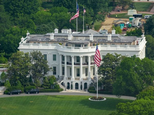 Aerial view from the top of the Washington Monument of the White House in Washington, D.C., U.S., May 2, 2026. REUTERS/Ken Cedeno