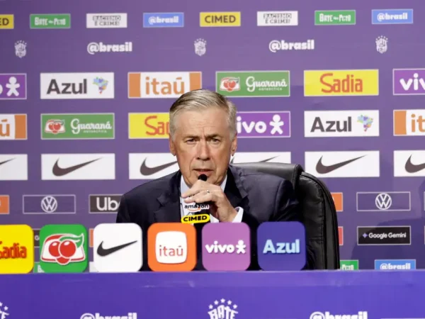 Soccer Football - FIFA World Cup 2026 - Brazil coach Carlo Ancelotti speaks to media ahead of the World Cup - Museu do Amanha, Rio de Janeiro, Brazil - May 18, 2026 Brazil coach Carlo Ancelotti during the press conference REUTERS/Ricardo Moraes