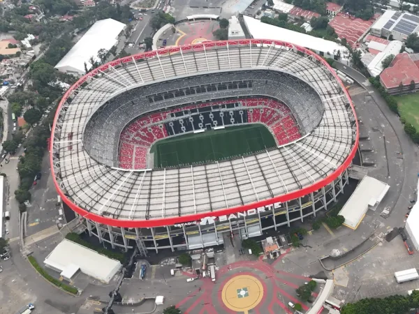 FILE PHOTO: A drone view shows Banorte Stadium, also known as Azteca Stadium, as renovation work continues ahead of the World Cup, which begins on June 11, in Mexico City, Mexico, May 11, 2026. REUTERS/Henry Romero/File Photo