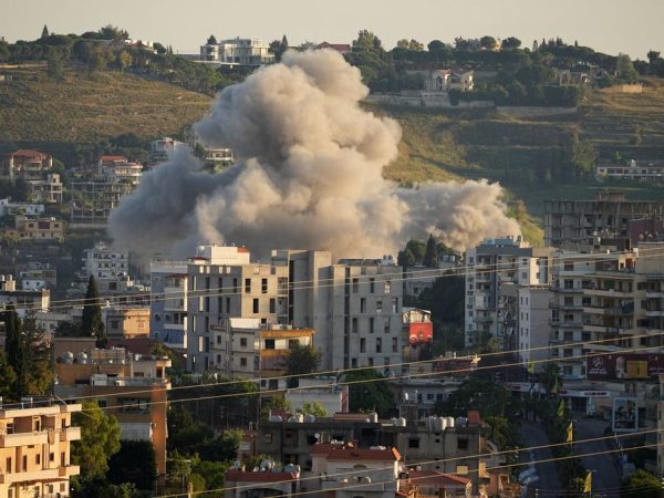 Smoke billows from southern Lebanon following an Israeli strike, as seen from Nabatieh, Lebanon, June 6, 2026. REUTERS/Stringer