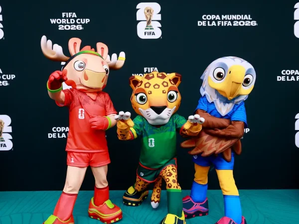 Soccer Football - FIFA World Cup 2026 - Group A - Mexico v South Africa - Estadio Azteca, Mexico City, Mexico - June 11, 2026 The FIFA World Cup 2026 mascots Maple, Zayu, and Clutch pose for a picture before the match REUTERS/Eloisa Sanchez