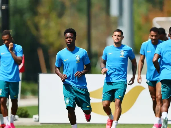 Soccer Football - FIFA World Cup 2026 - Brazil Training - Columbia Park Training Facility, Morristown, New Jersey, U.S. - June 12, 2026 Brazil's Vinicius Junior and teammates during training IMAGN IMAGES via Reuters/Caean Couto