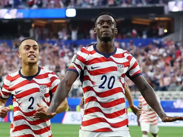 Soccer Football - FIFA World Cup 2026 - Group D - United States v Paraguay - Los Angeles Stadium, Inglewood, California, U.S. - June 12, 2026 Folarin Balogun of the U.S. celebrates scoring their third goal REUTERS/Matthew Childs