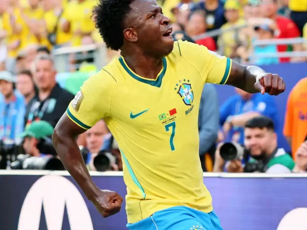 Soccer Football - FIFA World Cup 2026 - Group C - Brazil v Morocco - New York/New Jersey Stadium, East Rutherford, New Jersey, U.S. - June 13, 2026 Brazil's Vinicius Junior reacts IMAGN IMAGES via Reuters/Caean Couto