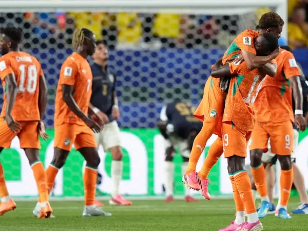 Soccer Football - FIFA World Cup 2026 - Group E - Ivory Coast v Ecuador - Philadelphia Stadium, Philadelphia, Pennsylvania, U.S. - June 14, 2026 Ivory Coast's Amad Diallo and Nicolas Pepe celebrate after the match IMAGN IMAGES via Reuters/Kyle Ross